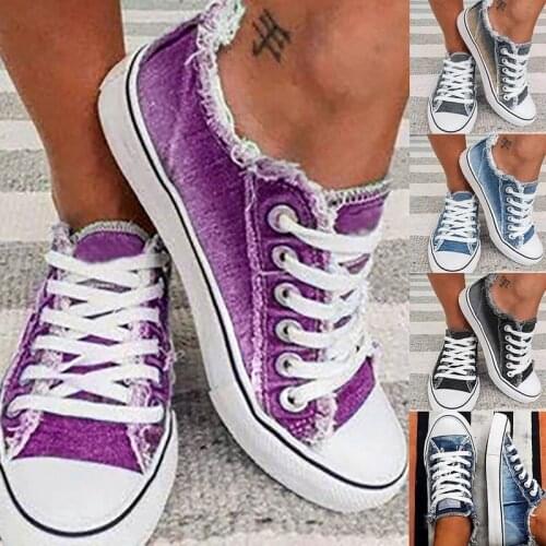 2021 Student Casual Canvsa Shoes Women Low Cut Lace Leisure Denim Sepia Style Canvas Shoes Sneakers