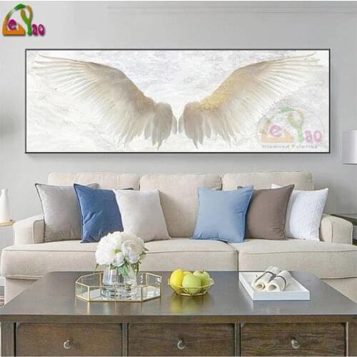 5D DIY Diamond Embroidery White Angel Wings Full Square Round Diamond Mosaic Rhinestones Art Painting Cross Stitch Wall Decor