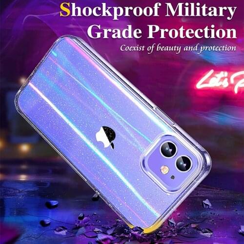 Glitter Bling Transparent Soft Case For iPhone 11 12 Pro X XR XS Max Coque Aurora Laser Sparkly For iPhone 7 6 8 Plus Cover