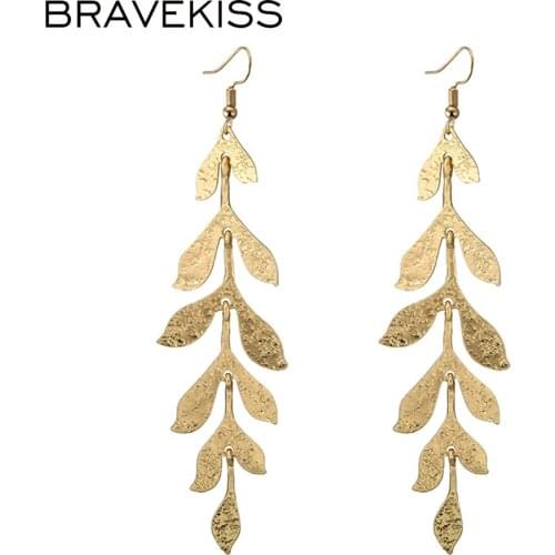 BRAVEKISS Alloy Leave Earring Gold Fashion Long Drop Earrings Trendy Jewelry for Women Daily/Party/Shopping Accessories BPE1310