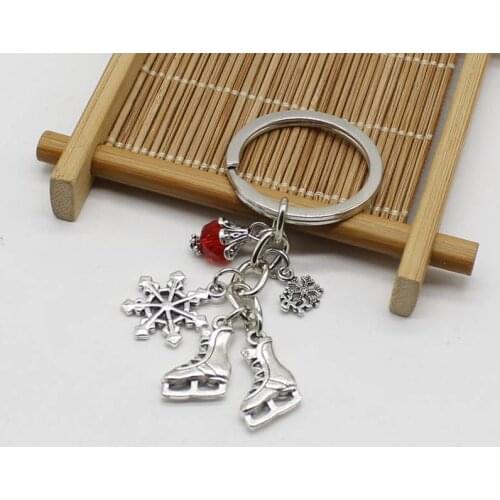 Skate snowflake pendant skating keychain key ring jewelry christmas snowflake winter gift