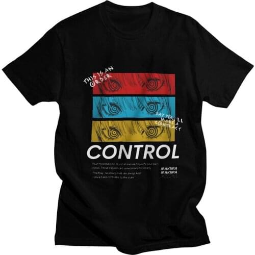 Control Makima T Shirt for Men Cotton Print T-shirts Fashion Tshirt Short Sleeve Chainsaw Man Japanese Manga Anime Denji Tee Top