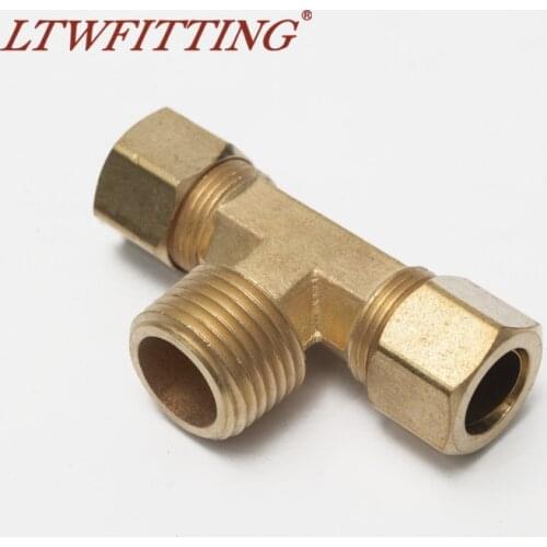 LTWFITTING Brass 1/2" OD x 1/2" OD x 1/2" Male NPT Compression Branch Tee Fitting