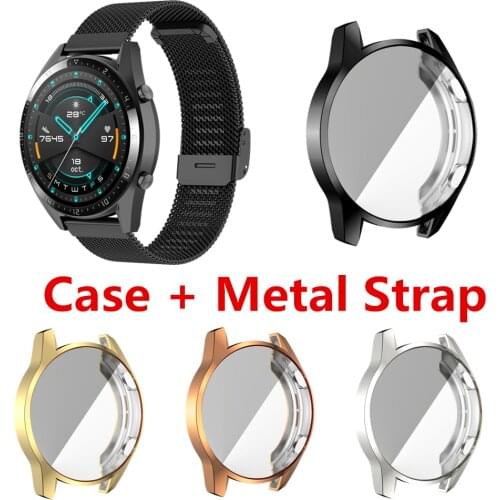 Metal Strap+TPU Protective Case For Huawei Watch GT2 42mm 46mm Smart Watchband For Huawei GT2 46mm 42mm Screen Protector Cover