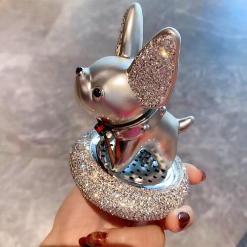Cute Perfume Holder Rhinestone Bulldog Bling Car Interior Accessories Air Refresher Anime Car Decor Home Decor Kawaii Figurine