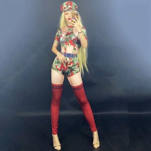 Fashion Camouflage Sexy Jumpsuit Nightclub Bar Singer Dj Ds Costumes MenS Muscle Print Jumpsuit Stage Outfit Rave Wear DNV13417