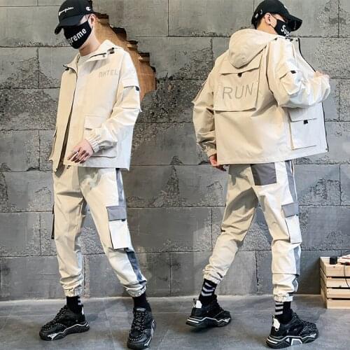 Autumn Men Tracksuit sets Pockets Zipper Fitness Casual suit Men Long Sleeve Jacket+ trousers 2PCS Fashion Mens Sportswear Suits