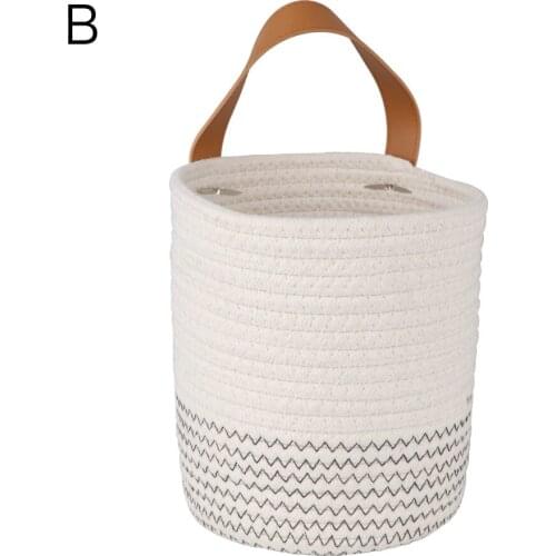 Wall Baskets Hanging Flowerpot Storage Rustic Style Organizer White Hemp Home Garden Decor PU Handles Rope Woven Plant Hanger
