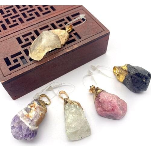 Irregular Natural Stone Necklace Pendant Electroplating Craft Jewelry Making Womens Earring Accessories DIY Fashion Pendant