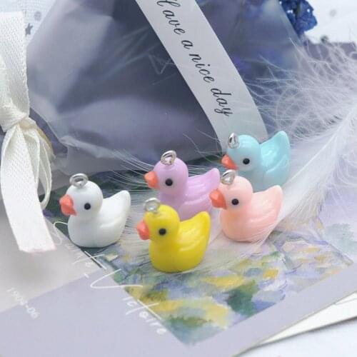 New 10Pcs Cute 5 Color Duck Resin Earring Charms Diy Findings Kawaii 3D Phone Keychain Bracelets Pendant For Jewelry Making 2021