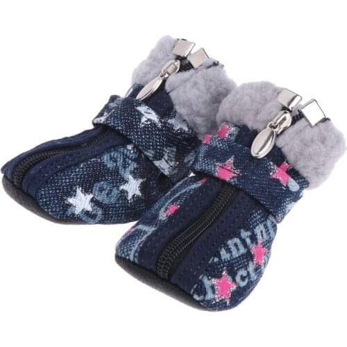 Lets Pet Pet Shoes Dogs Puppy Boots Denim Warm Snow Winter Lovely Anti Slip Zipper Casual