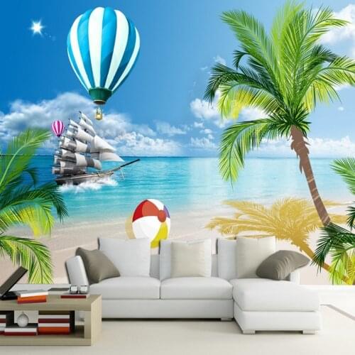 Dropship Custom 3D Photo Wallpaper Wallpaper Island Coconut Mediterranean Style Fresh Living Room TV Wall Wallpaper Lobby Mural
