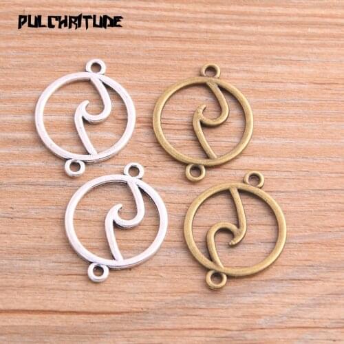 PULCHRITUDE 20pcs 20*26mm Two Color Zinc Alloy Vintage Round Connectors Pendants Jewelry Making DIY Handmade Craft