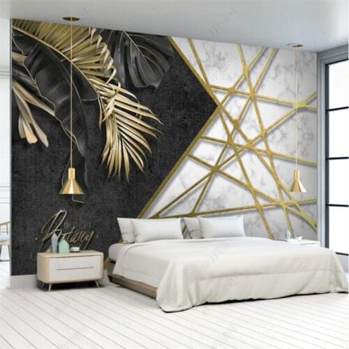 Custom Modern Golden Leaf Geometric 3D Stereo Wall Paper Home Decor Mural Bedroom Self-adhesive Wallpaper Papel De Parede 3d