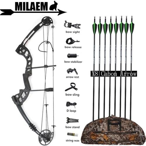 30-55lbs Archery Compound Bow And Arrow Set With Carbon Arrows Stabilizer Sight Bow Bag IBO310FPS Target Shooting Accessories