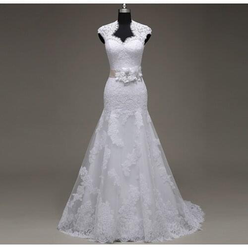 Lace flowers mermaid wedding dresses real photo high quality custom made vestido de noiva
