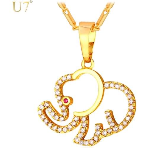 U7 Cute Pendant Women Jewelry Trendy Gold/Silver Color AAA Zirconia Hollow Baby Elephant Necklace Lucky Jewelry P659