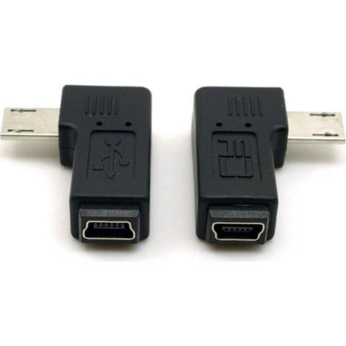 Micro USB 9mm Long Connector 90 Degree Left & Right Angled Micro USB 2.0 5Pin Male to Mini USB Female Extension Adapter