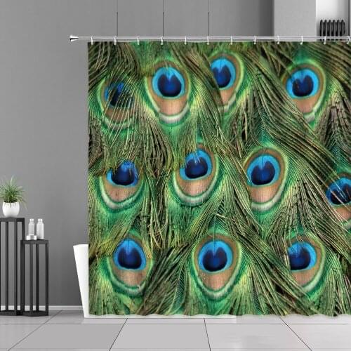 Chinese Style Peacocks Bird Feather Pattern Shower Curtains Art Design Waterproof Bathroom Curtain Screen Home Decor Wall Cloth