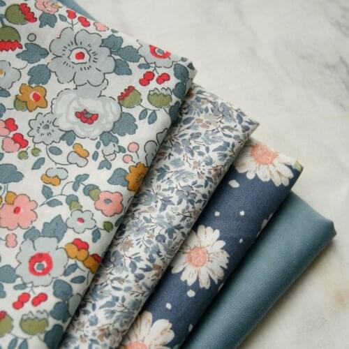 145x50cm Gray Blue Small Floral Thin Cotton Sewing Poplin Fabric, Making Summer Dress Shirt Clothing Cloth