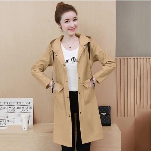 2020 new hooded single-breasted Windbreaker jacket female medium long Korean spring autumn fashion Slim womens coats Womens