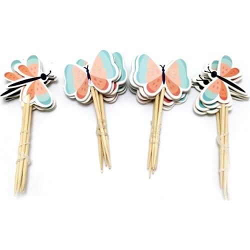 24pcs/lot Happy Birthday Party Butterfly Theme Cupcake Toppers with Sticks Baby Shower Boys Kids Favors Decoration Cake Topper