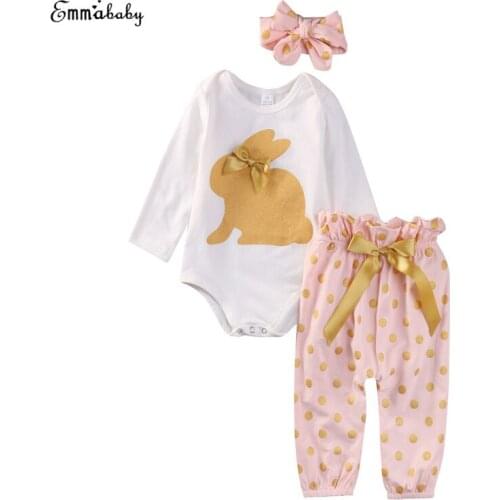 Autumn Cute Lovely Newborn Infant Baby Girl Clothes Long Sleeve Cotton Bodysuit Playsuit Top+Pants Leggings 3PCS Outfit 0-18M