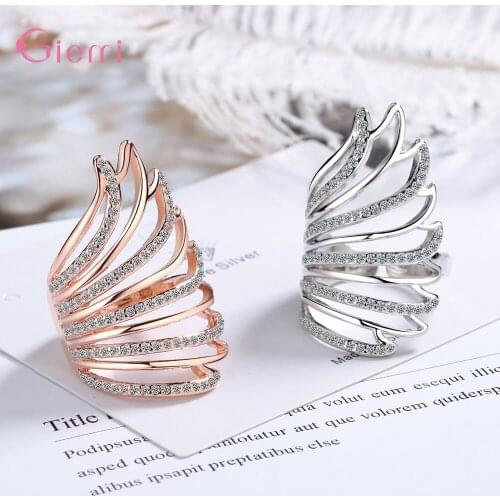 925 Sterling Silver Vintage Angel Wing Open Staking Rings for Women Lady Couple Gift Punk Cool Fashion Finger Jewelry