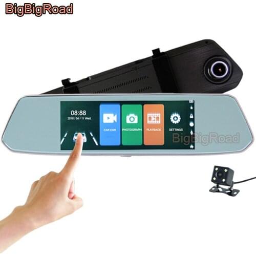 BigBigRoad For Nissan altima cube frontier GTR GT-R R35 juke leaf livina march Car DVR Rear View Mirror 7 Inch Touch Screen