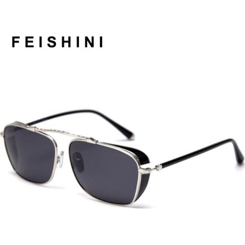 FEISHINI 2020 Brand Designer High Quality Eyeglasses Men Polarized Vintage Goggle Rectangle Sport Goggles Sunglasses Steampunk