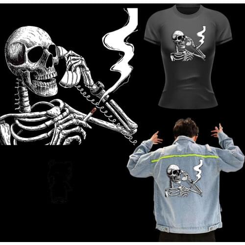 Black White Skull Heat Transfer Iron On Patches For Clothes Cool Telephone Thermo Stickers On Clothes T-Shirt Jacket Patch Diy