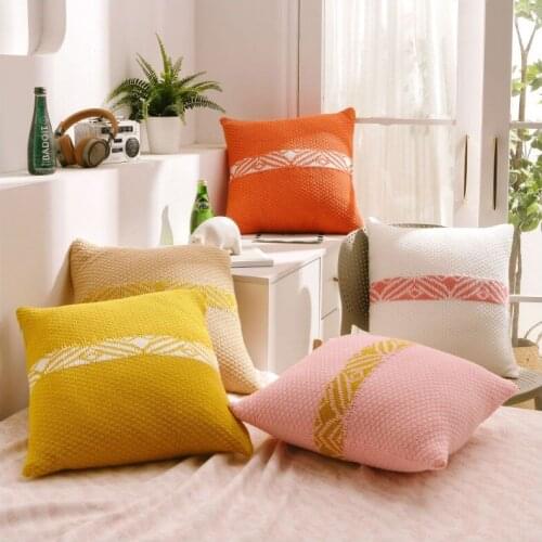 DEcorative Crochet Knitted Stripe Cushion Cover Orange Pink White Pillow Cover Home Sofa Bed Living Room 45x45cm Pillowcase