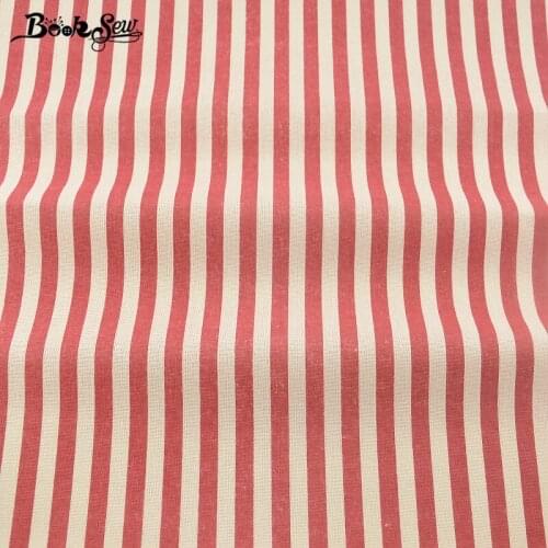 Booksew Home Textile Cotton Linen Fabric Red Strip Sewing Material Tissu Tablecloth Bag Curtain Cushion Pillow Zakka Quilting