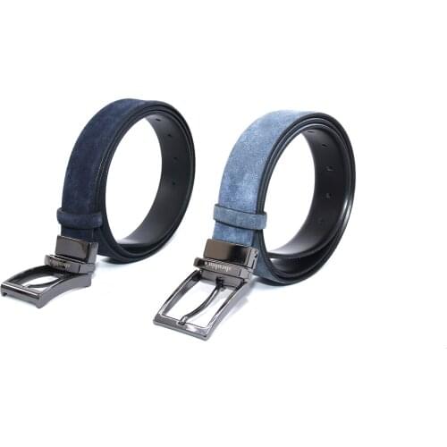 Handmade Double Side Leather Belts, Real Calf Suede, Dark Blue Sky Blue Olive, Riversible Silver Buckles, Colorful Accessories