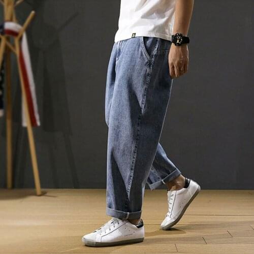 Fashion Men Jeans Loose Fit Embroidery Spring Summer Designer Cargo Pants Harem Jeans Blue Color Streetwear Hip Hop Jeans Men