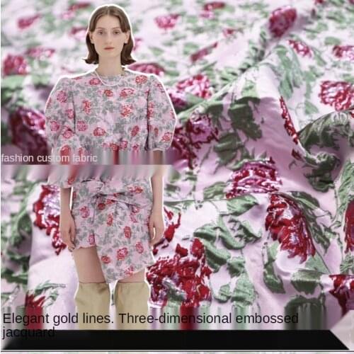 European and American Elegant Gold Embossed Flower Yarn -Dyed Jacquard Dress Suit Jacket Brocade Fashion Fabric