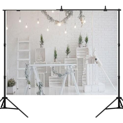 Lyavshi Merry Christmas Room Backdrop Xmas Tree Wreath Brick Wall Photography Background Happy New Year Photo Studio Prop