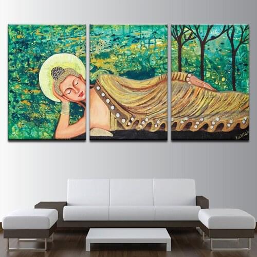 Canvas HD Prints Pictures Wall Art Framework 3 Pieces Sleeping Buddha Painting Indian Buddhism Abstract Poster Living Room Decor