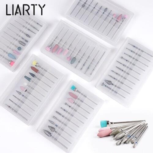 Liarty 10Pcs/box Ceramic Drill Bits steel Nail Drill machine accessoires For Manicure Pedicure Grinding Head Sander Nail Tools