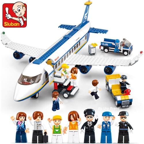 Sluban City Series Aviation Airplane Airbus Model Captain Passengers Figures Educational DIY building blocks toys for children
