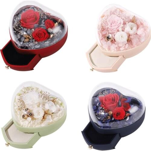 Preserved Flower Box Never Withered Personalized Jewelry Organizer Box for Valentines Day Anniversary Birthday with Drawer