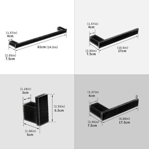 Matte black bathroom accessories set stainless steel towel ring holder wall mounted toilet roll paper holder chrome hook