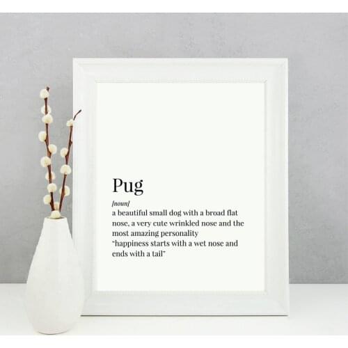 Pug Definition Canvas Art Poster Print Pet Dog Pug Lover Gift Painting Black White Minimalism Picture Home Room Wall Art Decor