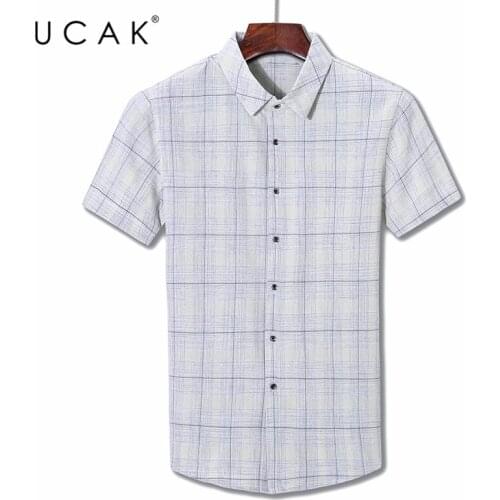 UCAK Brand Summer Short Sleeve Shirt Homme Turn-down Collar Plaid Shirts Men Clothes Streetwear New Arrival Tops Clothing U6067