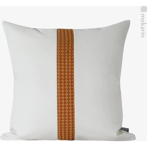 New Chinese style bedroom pillow light luxury model room soft upholstered cushion orange and white woven cushion sofa pillow
