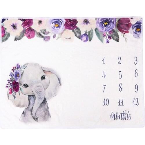 Baby Monthly Blanket Milestone Newborn Photography Baby Blanket Soft Flannel Children Cartoon Sleeping Bath Crawling Elephant