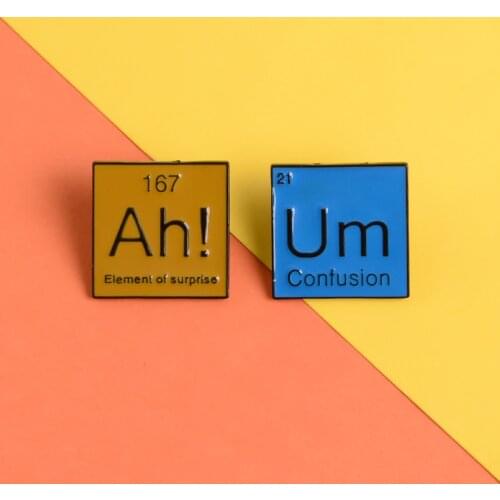 Periodic table of elements enamel pin Yellow Surprise AH Blue Chaotic UM badge brooch Shirt bag Lapel pin jewelry Chemist gift