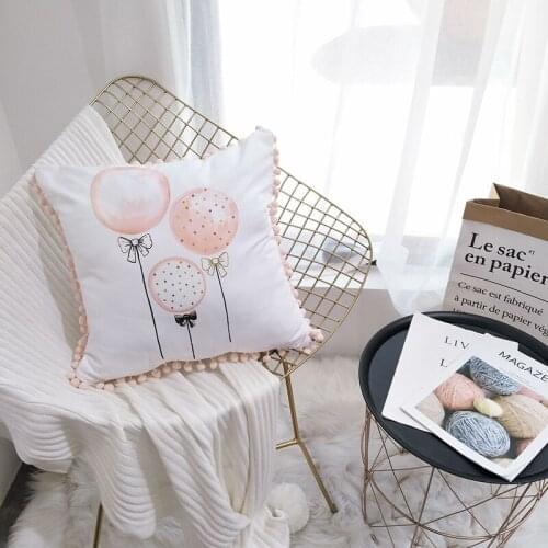 Nordic Style Pink Balloon Feather Cushion Pillow With Pink Ball Decoration Home Sofa Throw Cushions Green Plants Tassel 45x45cm