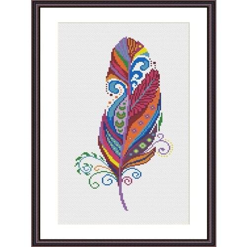 Modern Embroidery Feather Cross Stitch Patterns Beginner with 14CT Aida Counted Canvas & Free Shipping for Customized Gifts