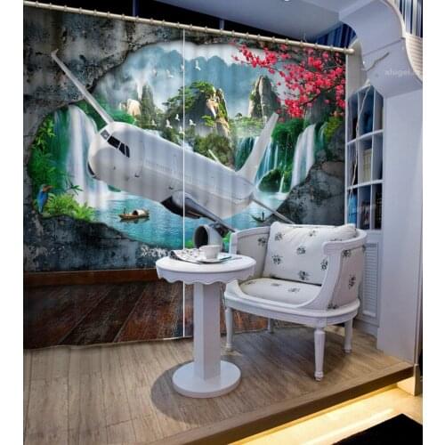 Modern 3D HD Lifelike aircraft Curtains For Bedroom Polyester/Cotton Curtain Printing Blackout 3D Window Sheer Curtains